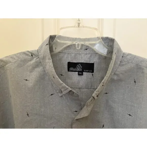 Molokai Surf Co. Men's Short Sleeve Button Down Shirt XXL Lightning Grey - Picture 4 of 5